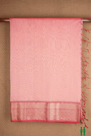 Zari Border Plain Peach Pink Maheswari Silk Cotton Saree