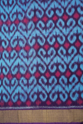 Zari Border With Allover Design Multicolor Pochampally Kora Silk Cotton Saree