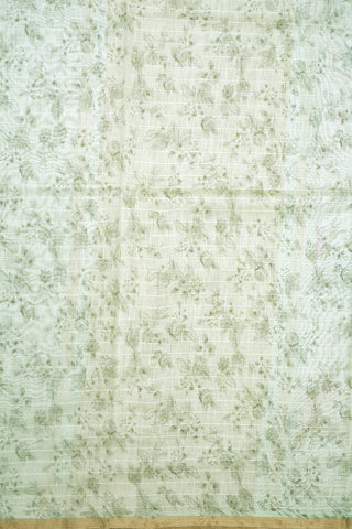 Zari Border With Allover Floral Digital Printed Pastel Green Chanderi Silk Cotton Saree
