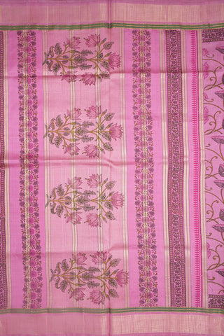 Zari Border With Allover Floral Printed Orchid Pink Kanchipuram Silk Saree
