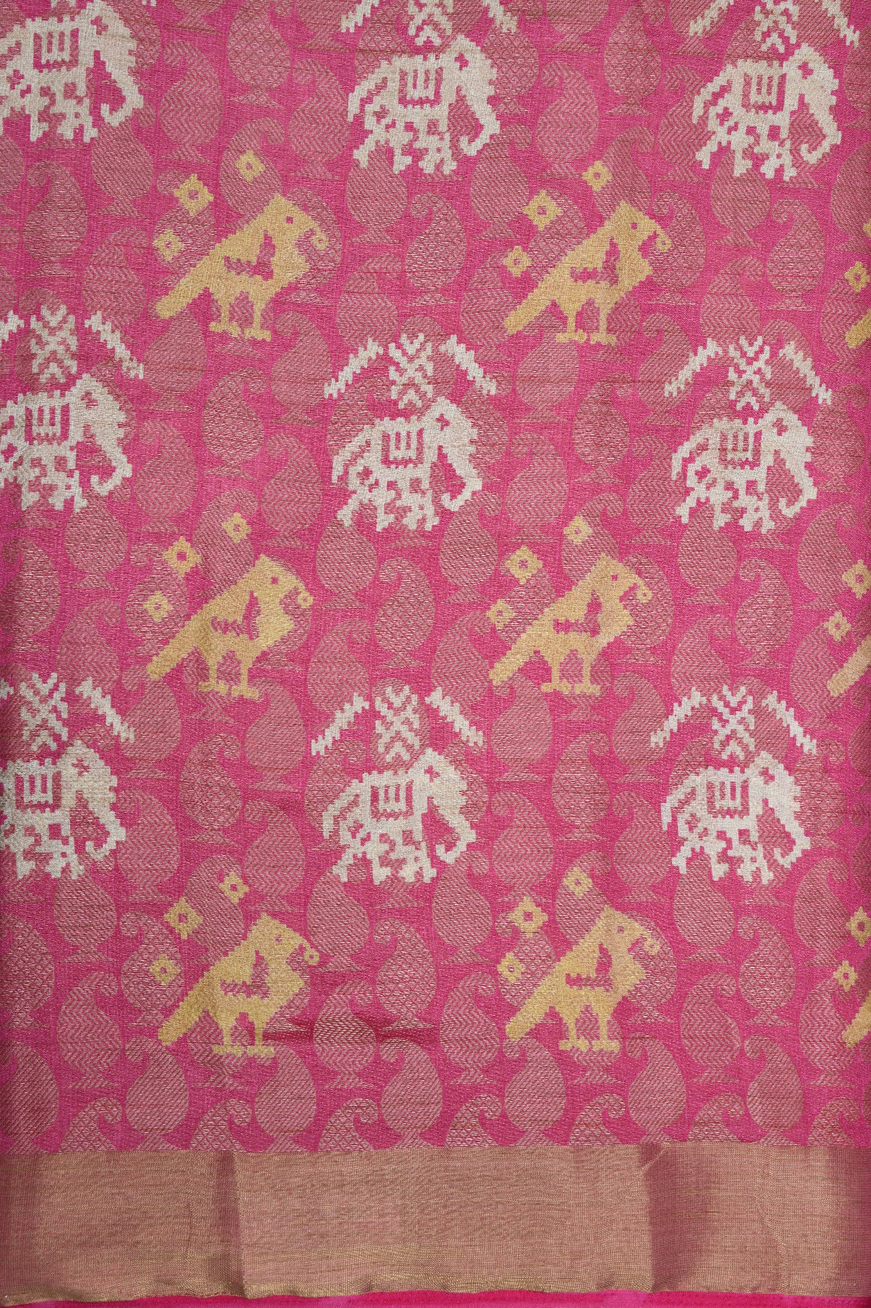 Zari Border With Allover Paisley Design Hot Pink Semi Tussar Silk Saree