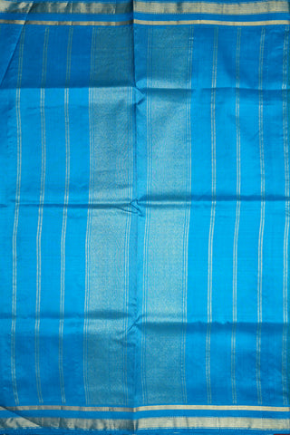 Zari Border With Allover Tree Printed Cerulean Blue Kanchipuram Silk Saree