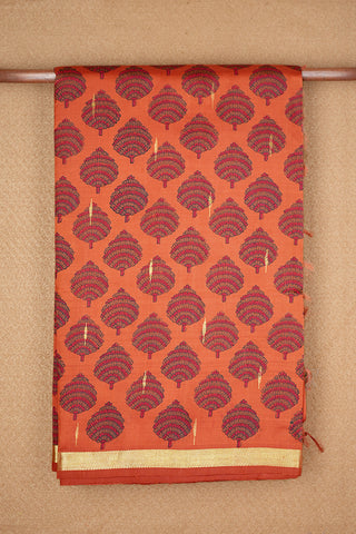 Zari Border With Allover Tree Printed Rust Orange Kanchipuram Silk Saree