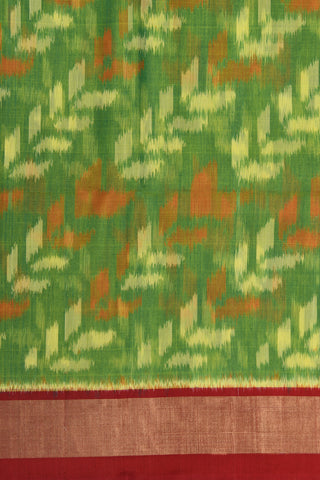 Zari Border With Arrow Design Green Kora Silk Cotton Saree