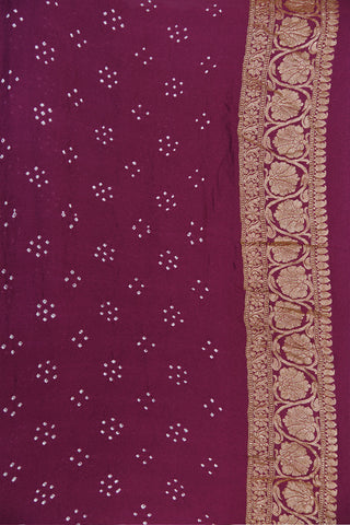Floral Zari Border With Bandhani Work Purple Georgette Silk Saree