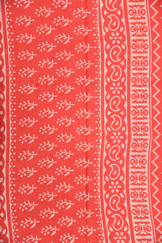 Zari Border With Butterfly Design Coral Orange Printed Ahmedabad Cotton Saree