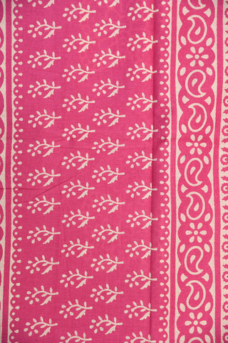 Zari Border With Butterfly Design Hot Pink Printed Ahmedabad Cotton Saree