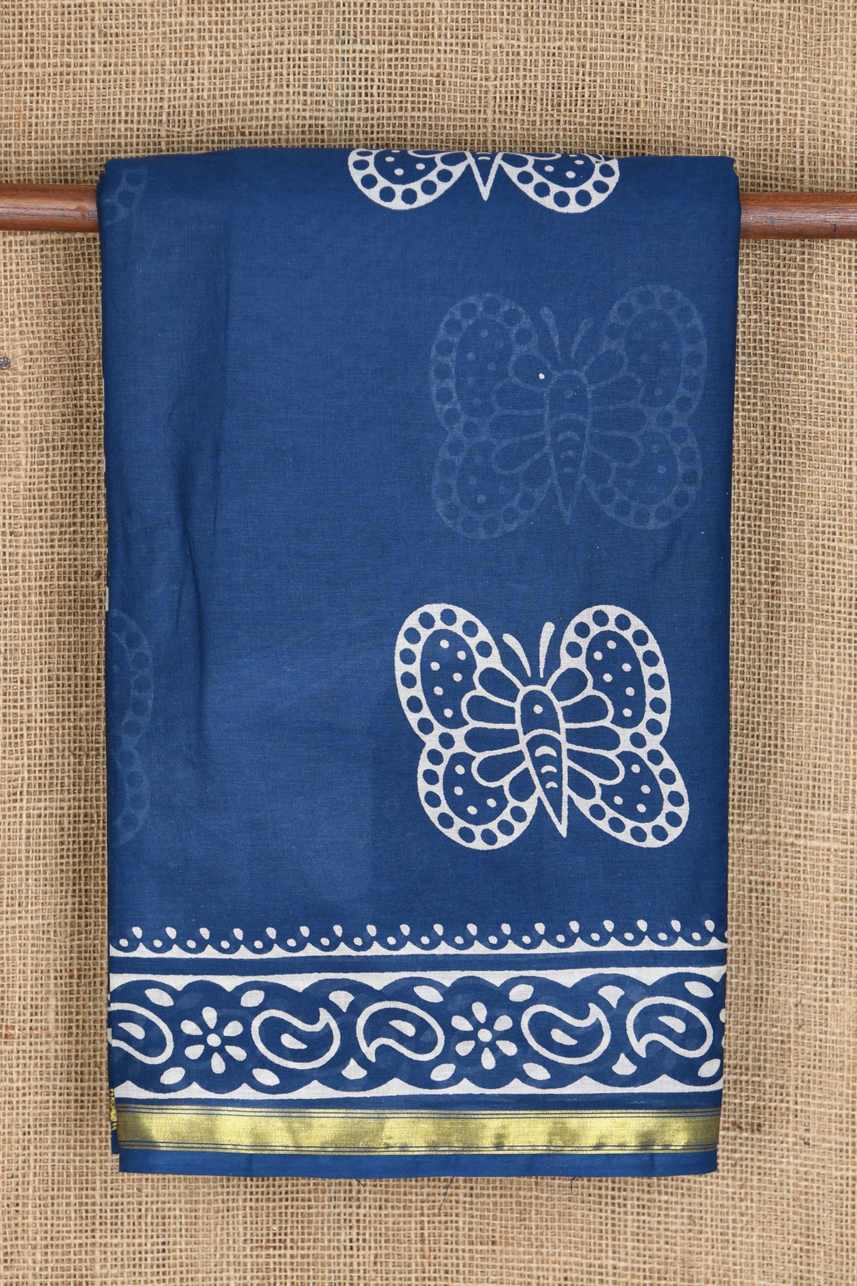 Zari Border With Butterfly Design Navy Blue Ahmedabad Cotton Saree
