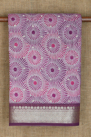 Zari Border With Chakram Design Digital Printed Purple Chanderi Cotton Saree