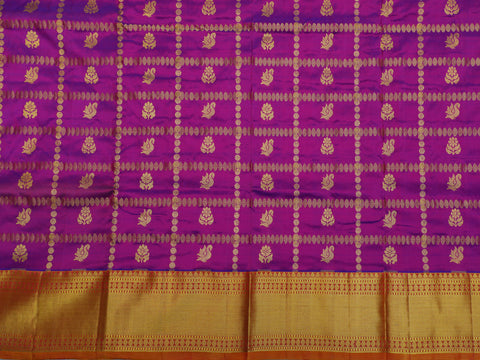 Zari Border With Checks And Buttas Purple Kanchipuram Silk Unstitched Pavadai Sattai Material