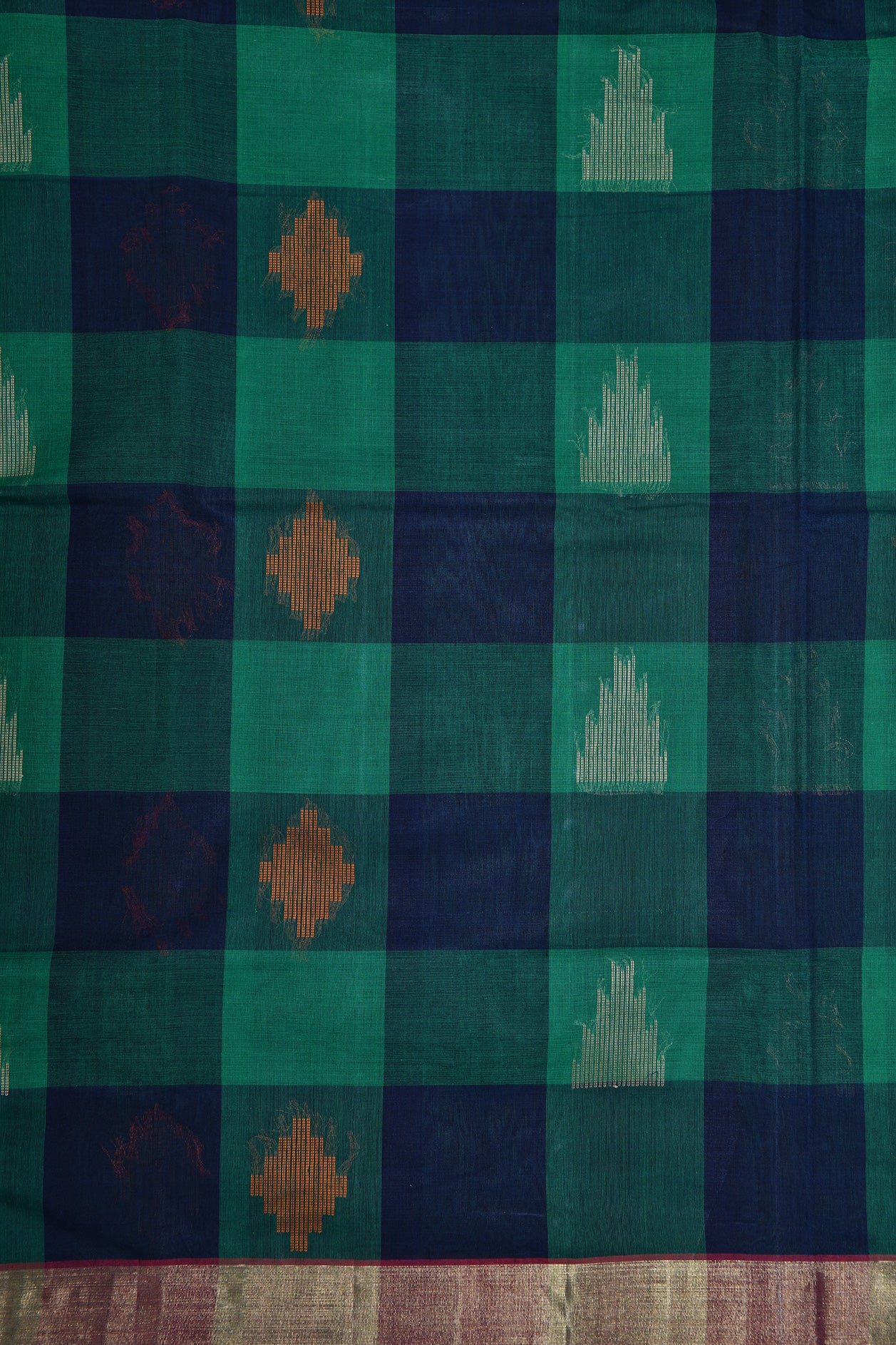 Zari Border With Checks And Thread Work Zari Butta Multicolor Coimbatore Cotton Saree