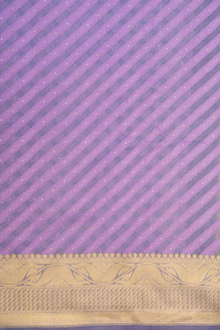 Zari Border With Diagonal Lines Lavender Banaras Kora Silk Saree