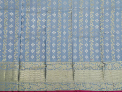Zari Border With Diamond And Creepers Design Grey Kanchipuram Silk Unstitched Pavadai Sattai Material