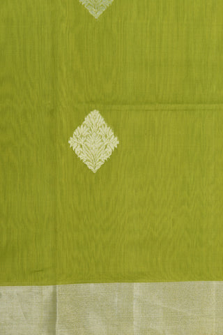Bavanchi Border With Diamond Butta Pear Green Kora Silk Cotton Saree