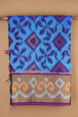 Zari Border With Diamond Design Cobalt Blue Pochampally Kora Silk Cotton Saree