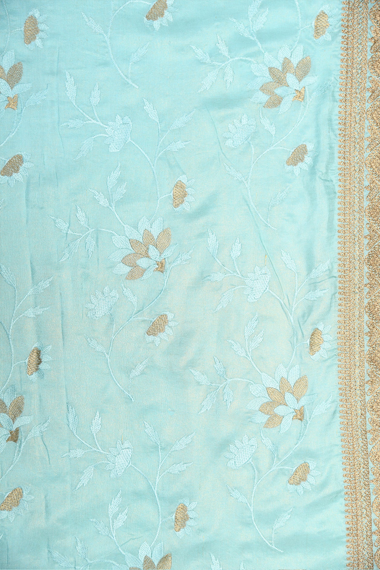 Zari Border With Embroidered Floral Design Pastel Blue Tussar Silk Saree