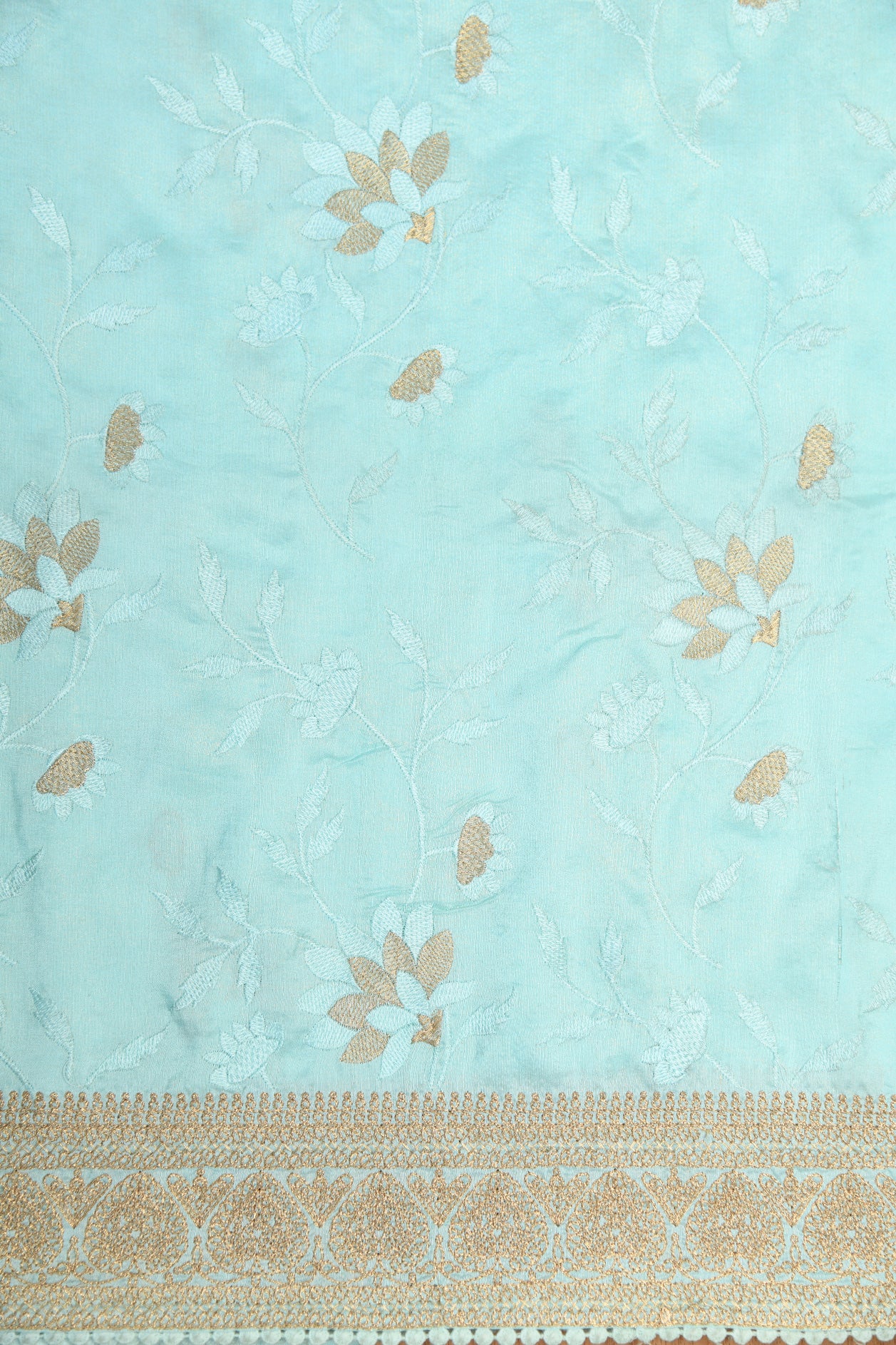 Zari Border With Embroidered Floral Design Pastel Blue Tussar Silk Saree