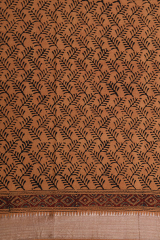 Zari Border With Floral Ajrakh Printed Mustard Mangalagiri Cotton Saree