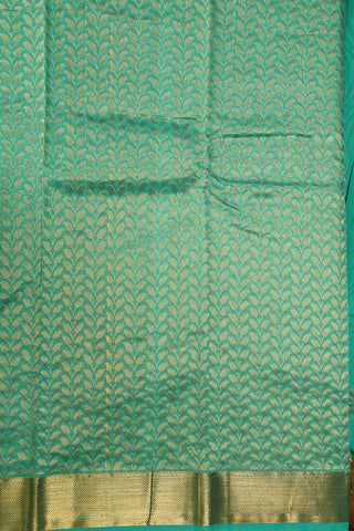 Zari Border With Floral Butta Mint Green Semi Kora Silk Cotton Saree