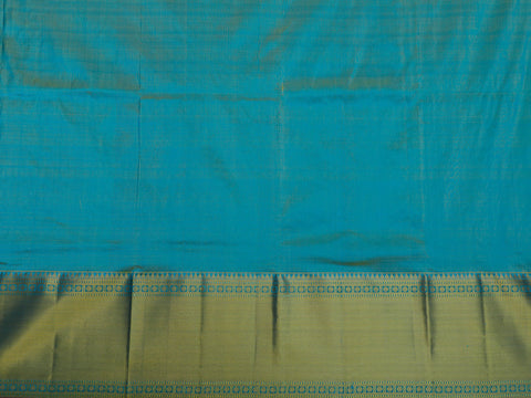 Zari Border With Floral Buttis Cerulean Blue Kanchipuram Silk Unstitched Pavadai Sattai Material