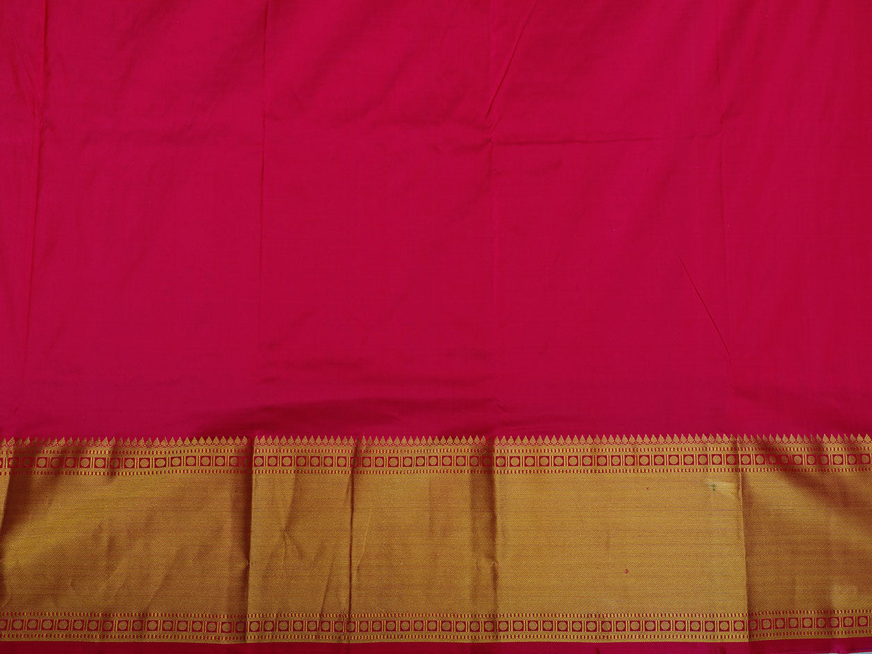 Zari Border With Floral Buttis Melon Yellow Kanchipuram Silk Unstitched Pavadai Sattai Material