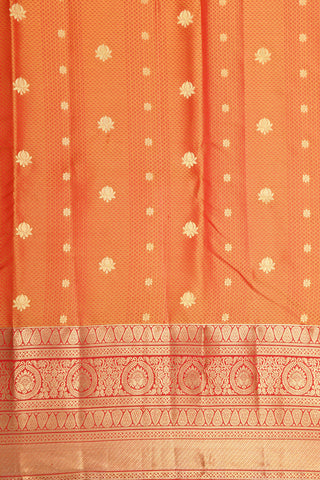 Zari Border With Floral Buttis Ochre Orange Kanchipuram Silk Saree