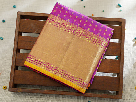 Zari Border With Floral Buttis Purple Kanchipuram Silk Unstitched Pavadai Sattai Material