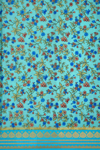 Zari Border With Floral Design Aqua Blue Mysore Silk Saree