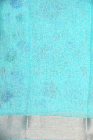 Zari Border With Floral Digital Printed Pastel Blue Semi Jute Saree