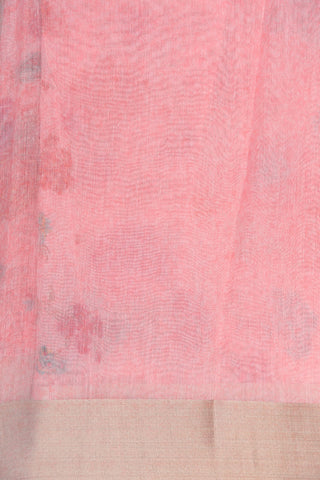 Zari Border With Floral Digital Printed Pastel Pink Semi Jute Saree