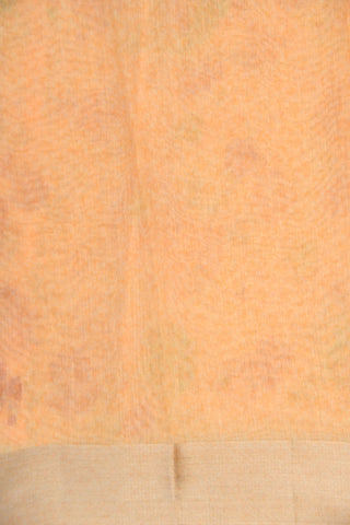 Zari Border With Floral Digital Printed Peach Orange Semi Jute Saree
