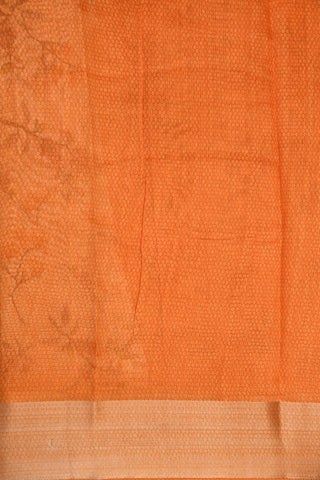 Zari Border With Floral Digital Printed Peach Orange Semi Jute Saree