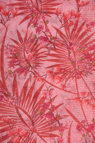 Zari Border With Floral Digital Printed Pink Semi Jute Saree