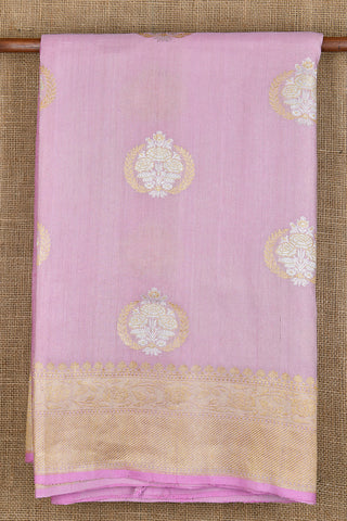 Zari Border With Floral Motif Light Pink Banaras Tussar Silk Saree