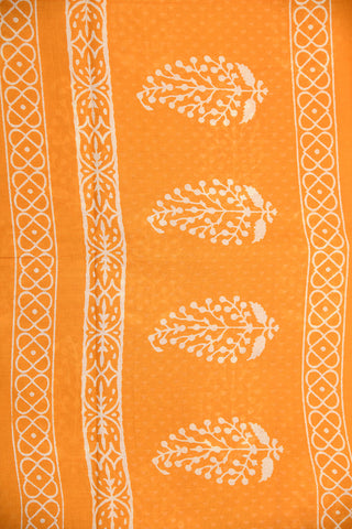 Zari Border With Floral Design Marigold Yellow Printed Ahmedabad Cotton Saree
