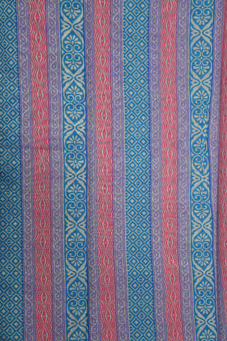 Zari Border With Geometric Pattern Cerulean Blue Chanderi Cotton Saree