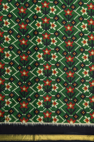 Zari Border With Geometric Pattern Green Printed Ahmedabad Cotton Saree