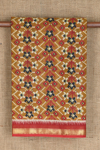 Zari Border With Geometric Pattern Mustard Printed Ahmedabad Cotton Saree