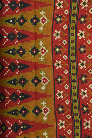 Zari Border With Geometric Pattern Mustard Printed Ahmedabad Cotton Saree