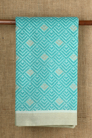 Zari Border With Geometric Pattern Pastel Blue Semi Kota Cotton Saree