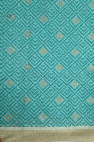 Zari Border With Geometric Pattern Pastel Blue Semi Kota Cotton Saree