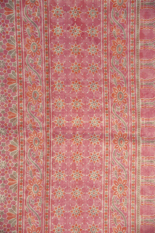 Zari Border With Geometric Pattern Peach Pink Semi Kota Cotton Saree