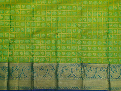 Zari Border With Mayil Chakram Buttas Pear Green Kanchipuram Silk Unstitched Pavadai Sattai Material