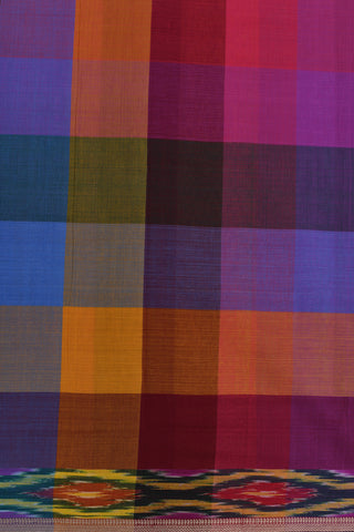 Zari Border With Multicolor Checks Mangalagiri Cotton Saree