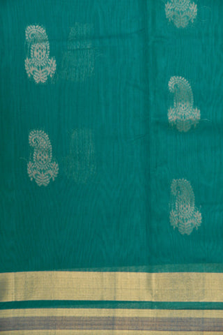 Zari Border With Paisley Butta Pine Green Kora Silk Cotton Saree