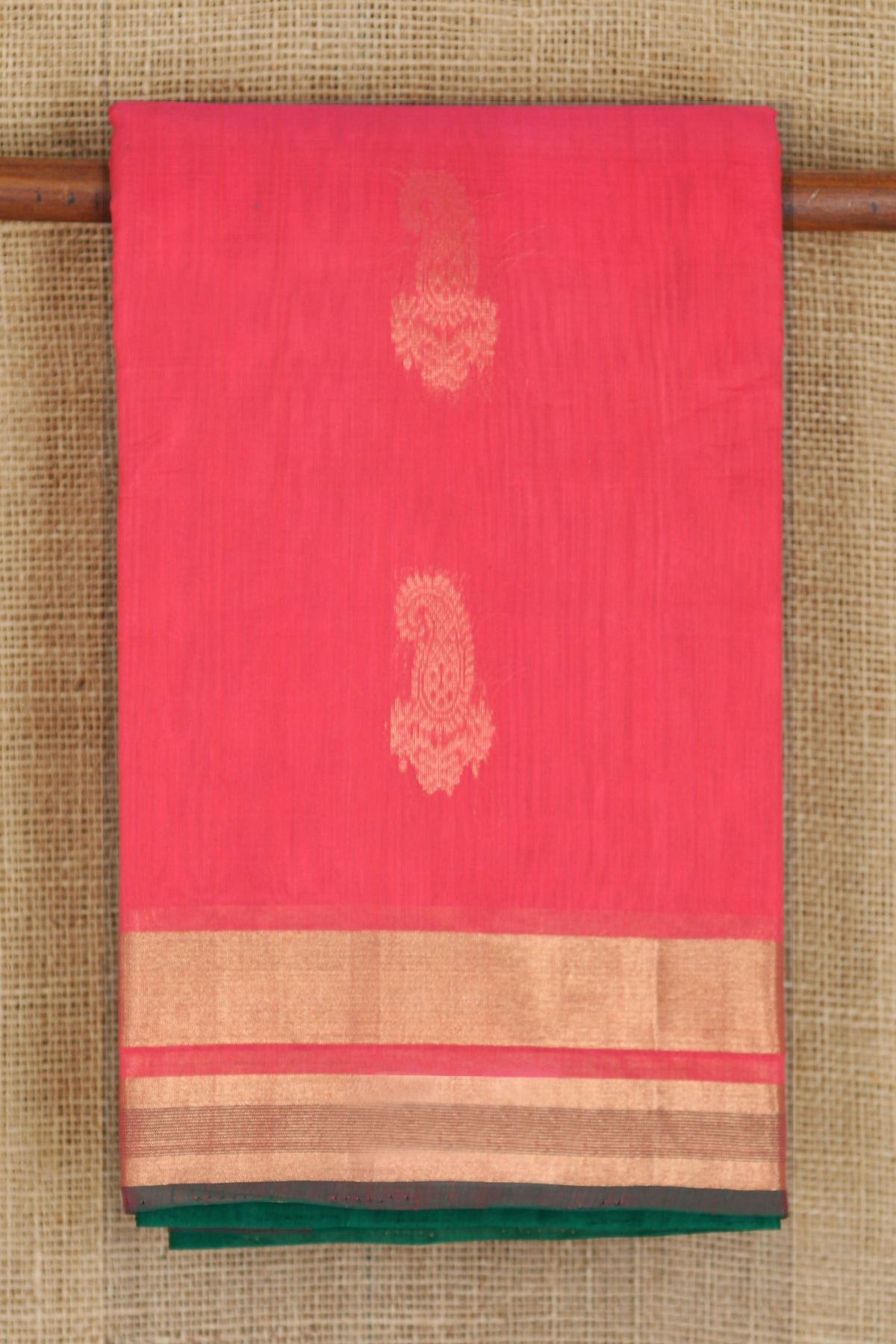Zari Border With Paisley Butta Pink Kora Silk Cotton Saree