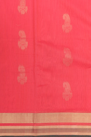 Zari Border With Paisley Butta Pink Kora Silk Cotton Saree