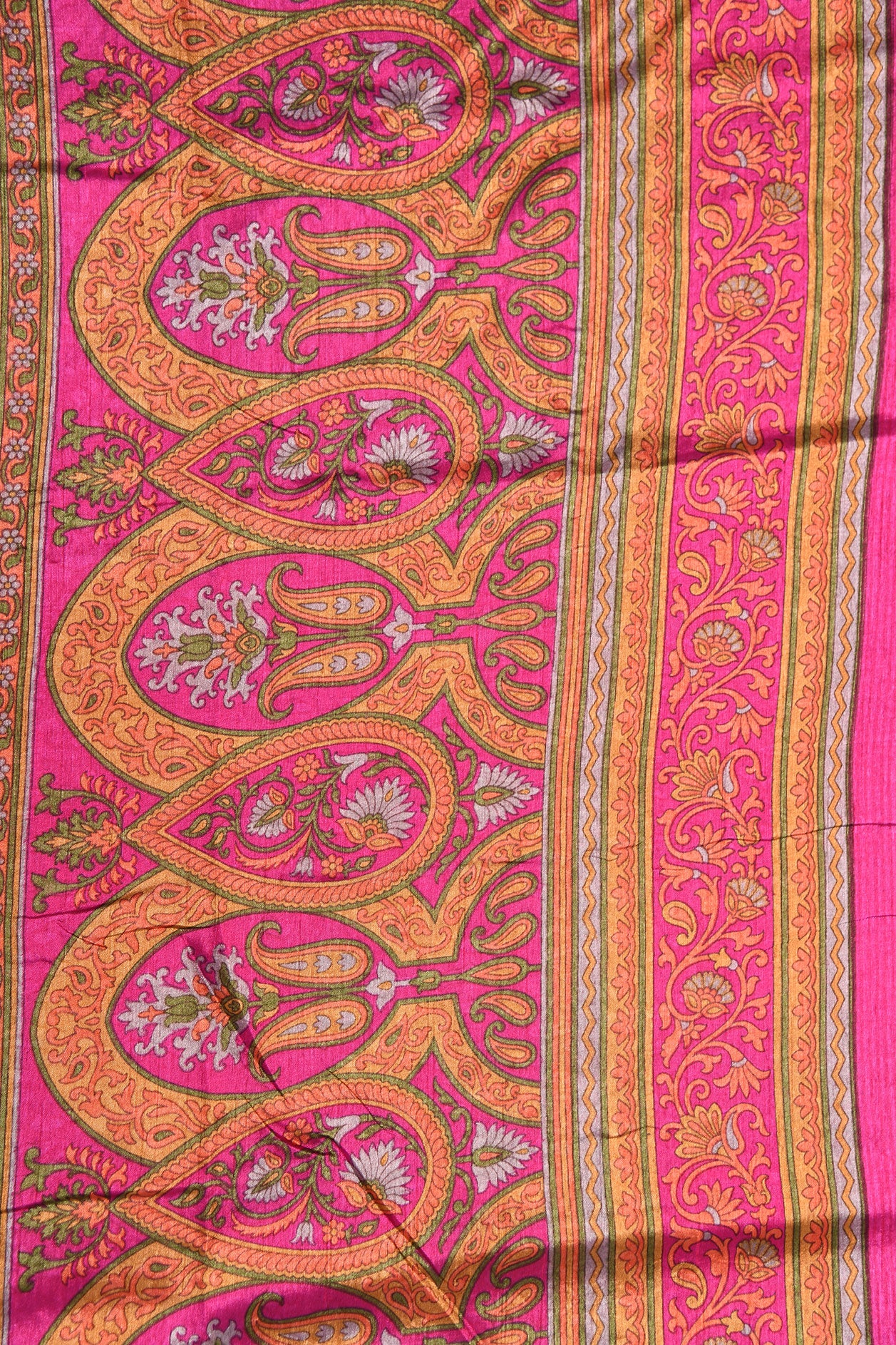 Zari Border With Paisley Digital Printed Magenta Pink Semi Raw Silk Saree