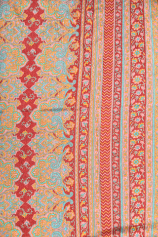 Zari Border With Paisley Digital Printed Multicolor Semi Raw Silk Saree