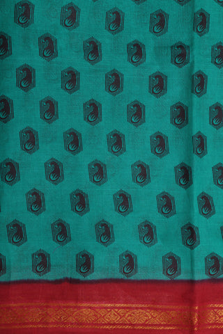 Zari Border With Paisley Printed Pine Green Sungudi Cotton Saree